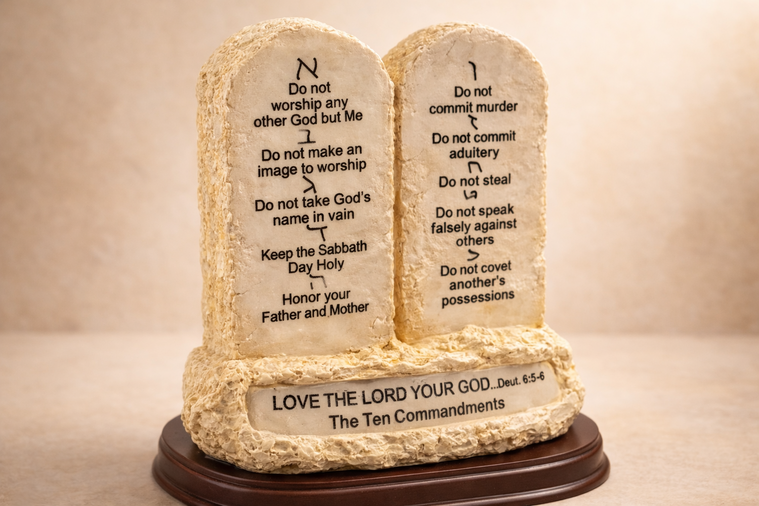 Ten Commandments Tabletop Decor – Stone Tablet Replica Statue with Scripture on Wooden Base, 7" Biblical Home & Office Décor - Image 5