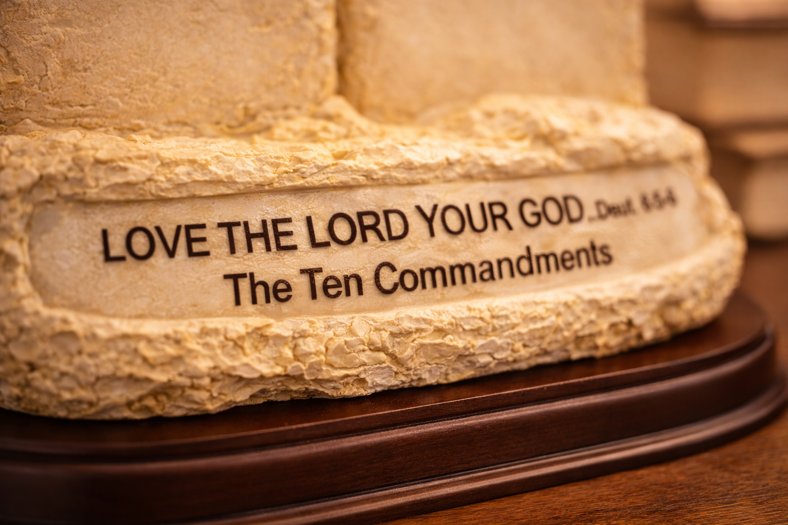 Ten Commandments Tabletop Decor – Stone Tablet Replica Statue with Scripture on Wooden Base, 7" Biblical Home & Office Décor - Image 7
