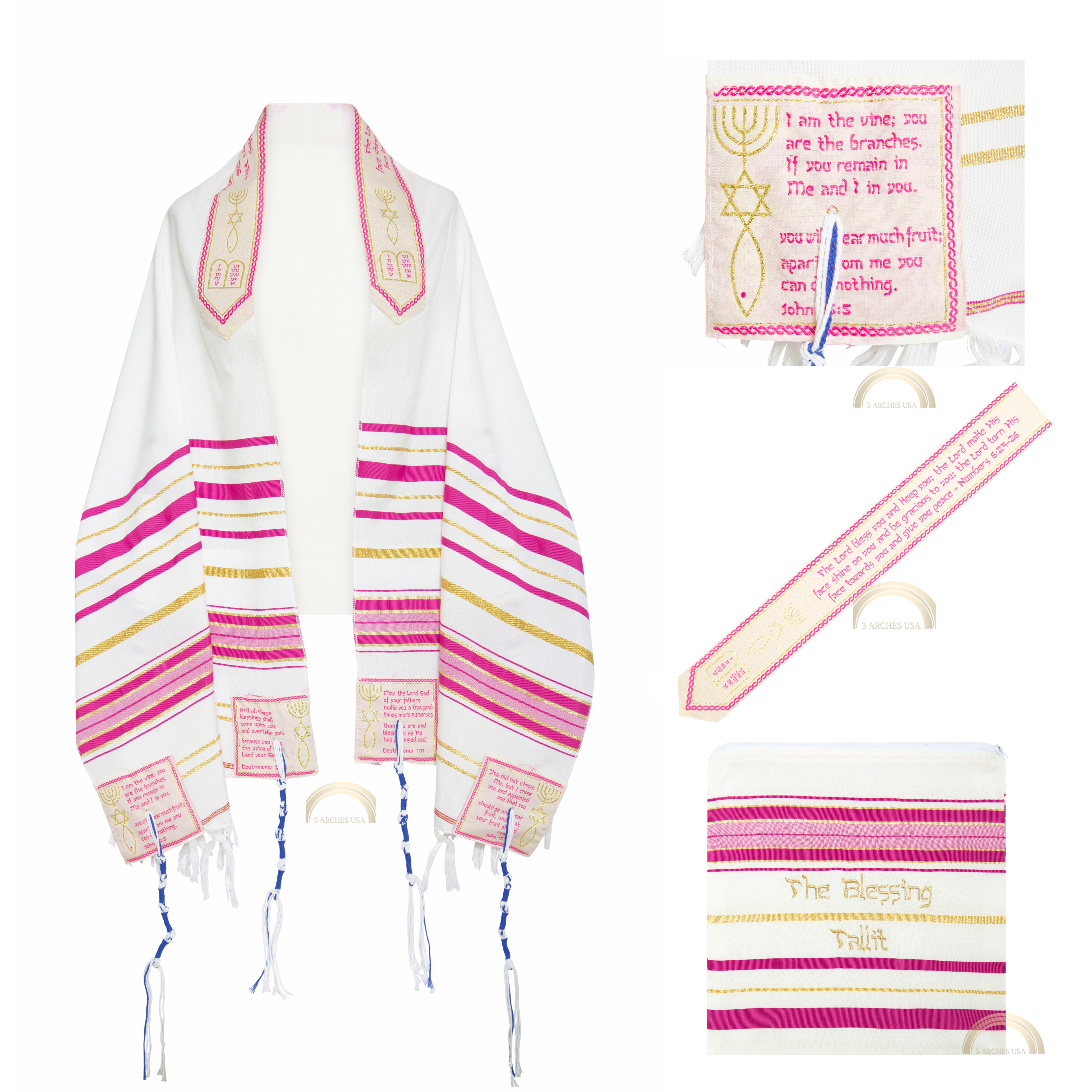 Pink Messianic Prayer Shawl with biblical verses