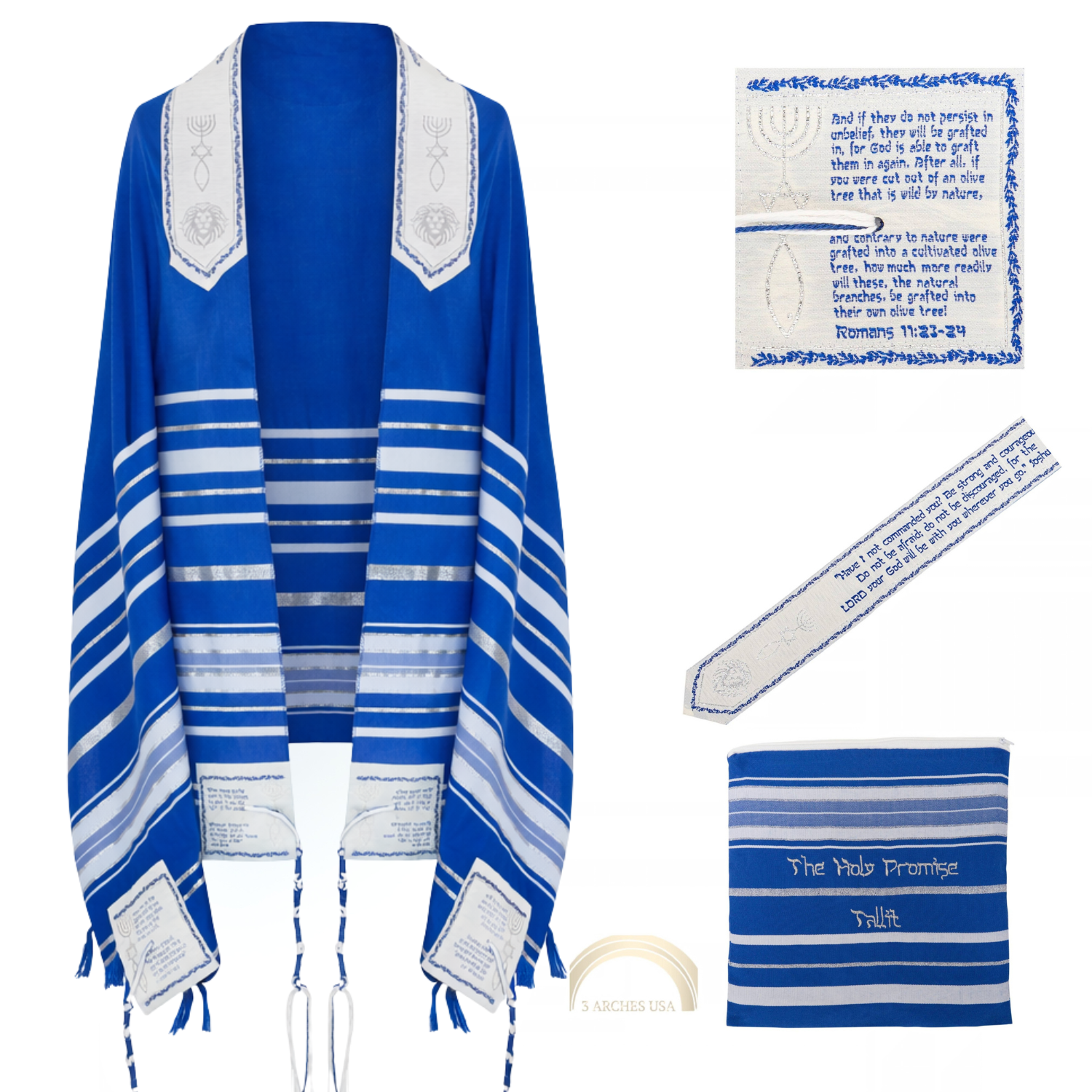 Blue Messianic Prayer Shawl with biblical verses