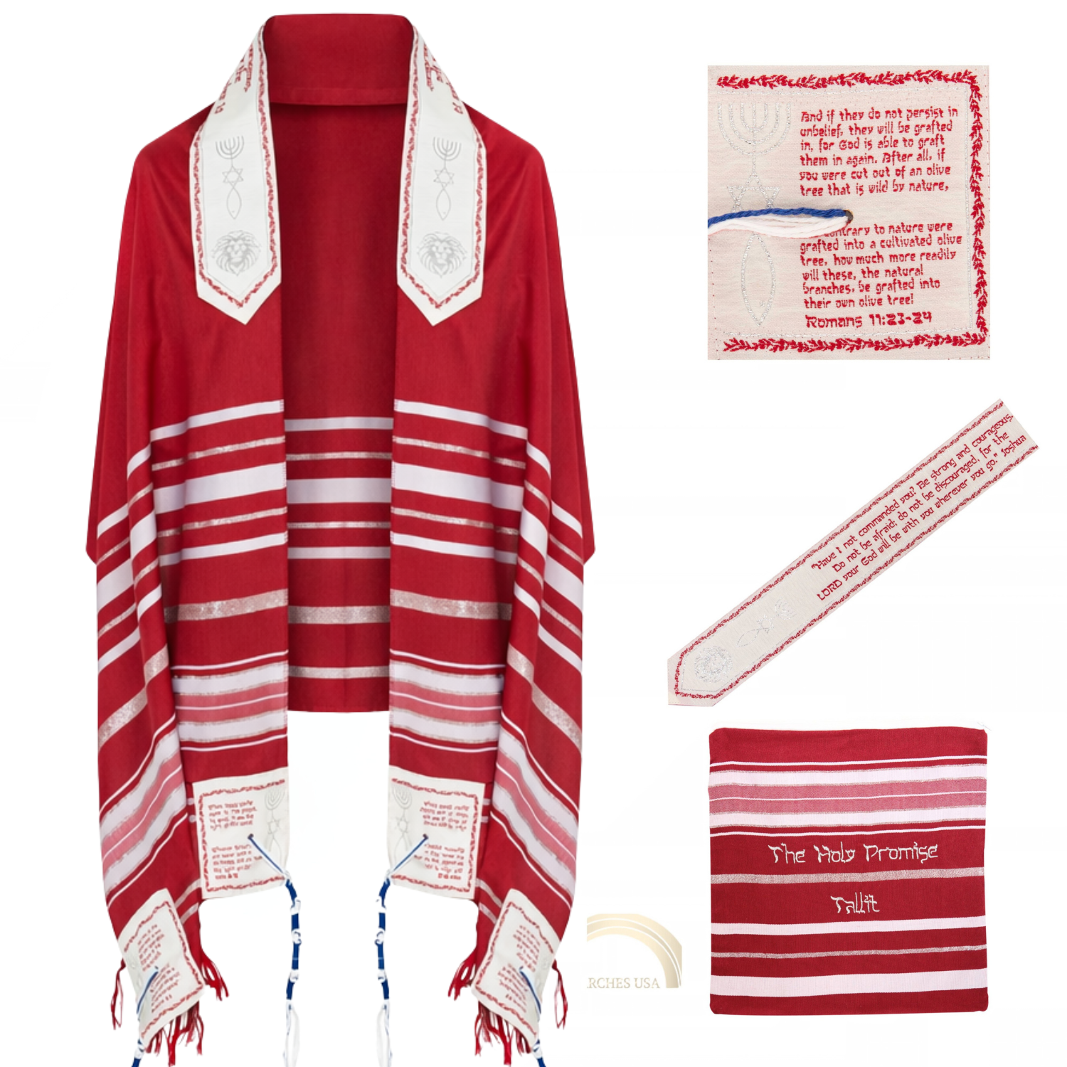 Red Messianic Prayer Shawl with biblical verses